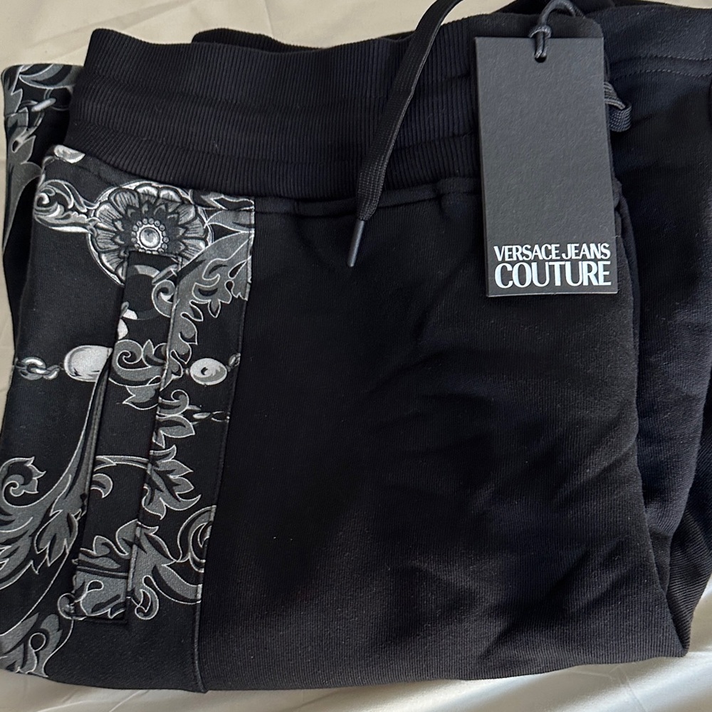 Versace Jeans Couture Black Shorts with Silver Patterns